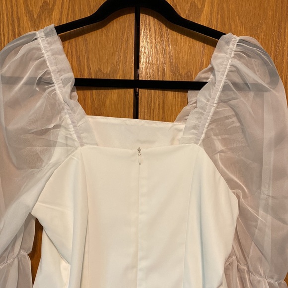 White Mini Dress w/ Sheer Sleeves - Picture 4 of 4